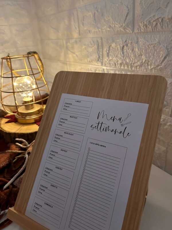 menu settimanale con lista della spesa