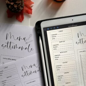 menu settimanale con lista della spesa