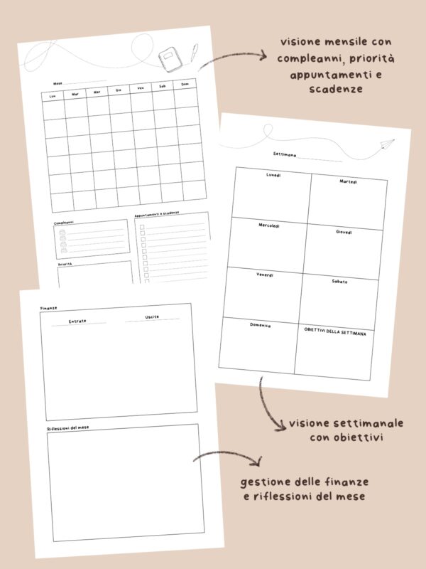 organizza respira planner annuale non datato con visione mensile settimanale e giornaliera