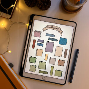 Set di adesivi gratuito da utilizzare in agende bullet journal e taccuini goodnotes