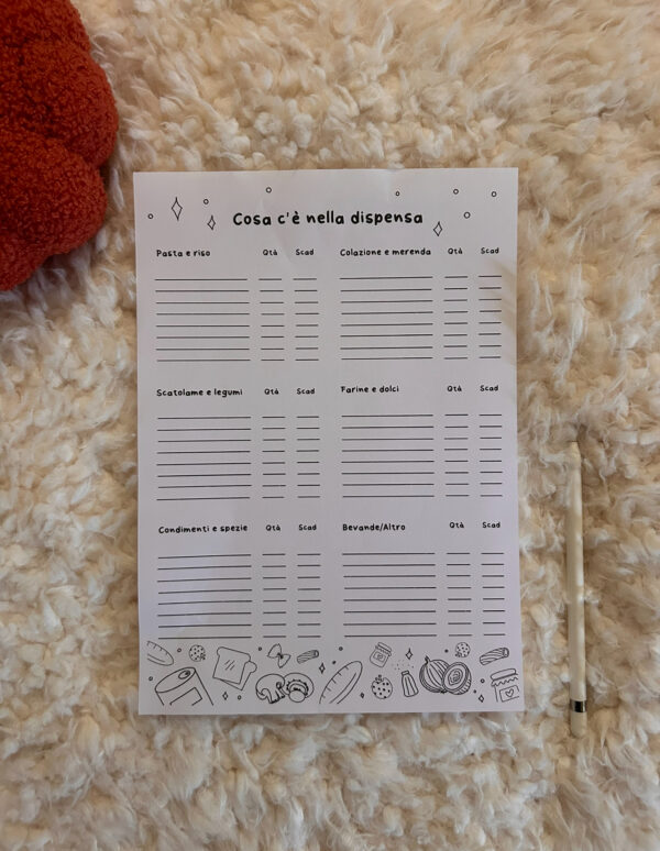 template per organizzare frigorifero congelatore e dispensa e piano di pulizie in casa
