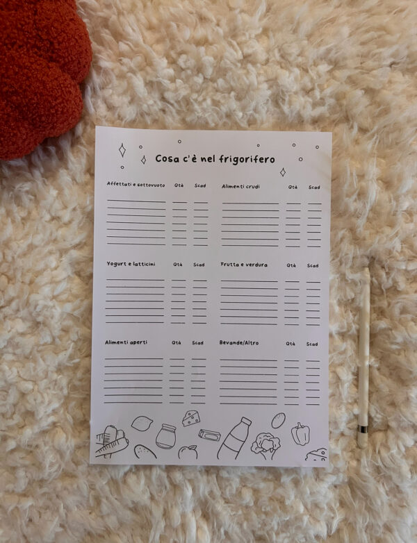 template per organizzare frigorifero congelatore e dispensa e piano di pulizie in casa